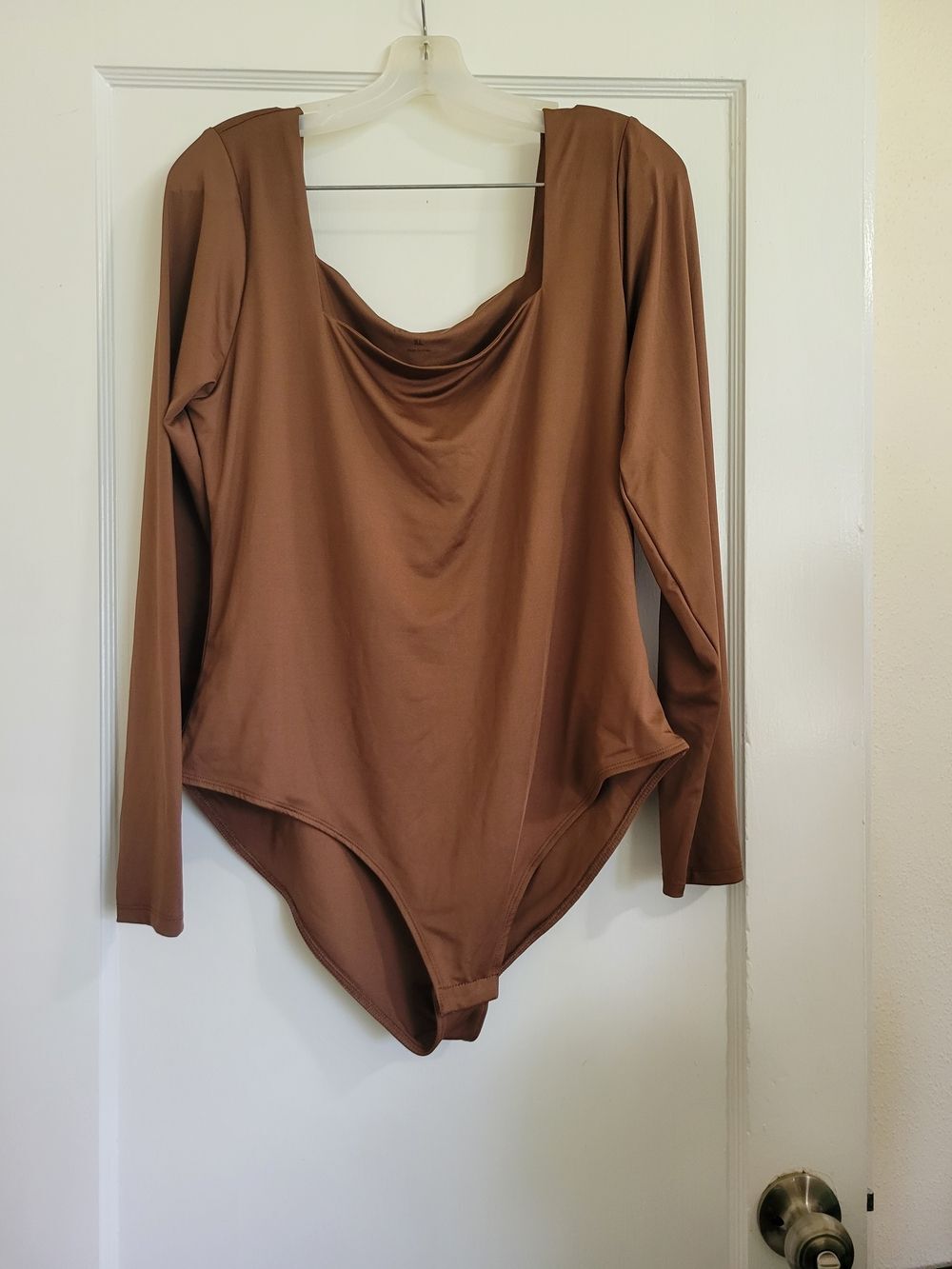NWT Lucky Brand Cowl Neck Long Sleeve Bodysuit in Warm Brown Size XL